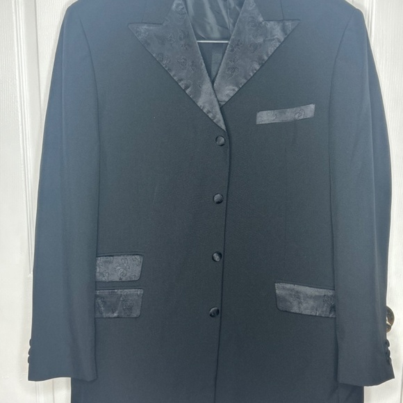 Vittorio St. Angelo Men’s 3-Piece Suit – Size 50L – Black Paisley Lapel Jacket - Picture 2 of 11